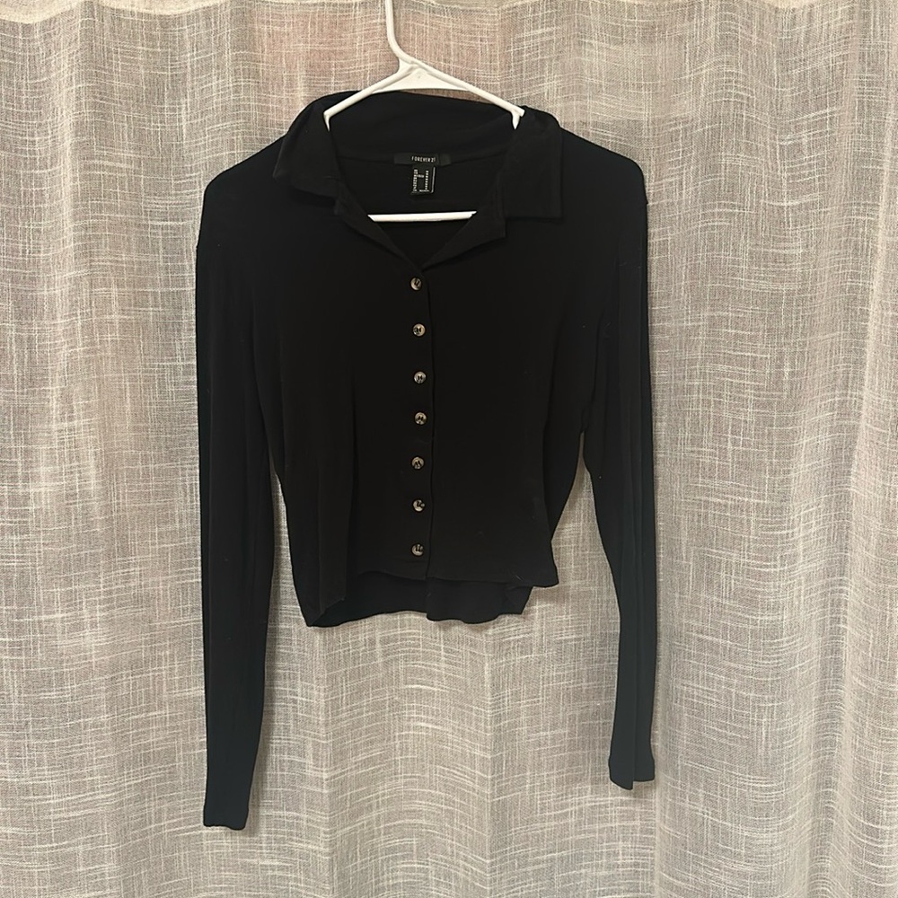 Forever 21 Collared Black Long Sleeve
